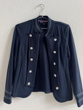 TOMMY HILFIGER Military-Style Jacket with Silver Decorative Buttons in Navy SZ S